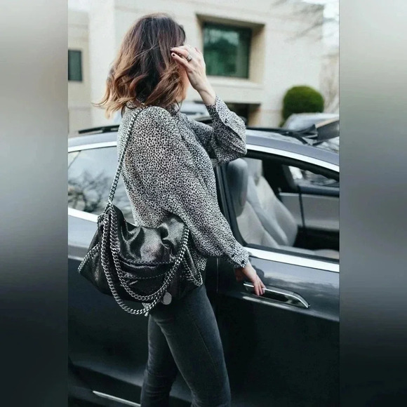 Designer Inpired Brown Suede Like with Black Gun Metal Chains Shouler Bag - Picture 14 of 16